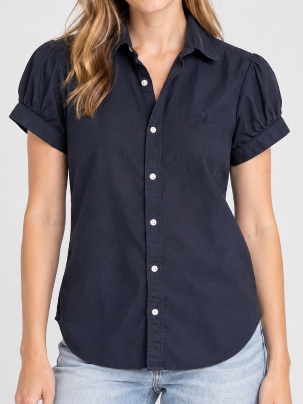 Ralph Lauren Cotton Short Sleeve Button-Down Shirt in Navy Blue